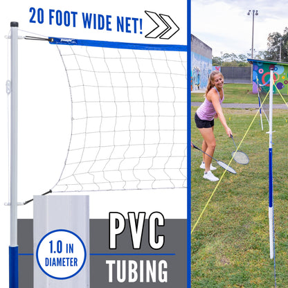 Franklin Sports Volleyball + Badminton Sets - Beach + Backyard Combo Complete Outdoor Lawn Game Set - Volleyball, Pump, Badminton Rackets, Birdies, Net + Poles Included
