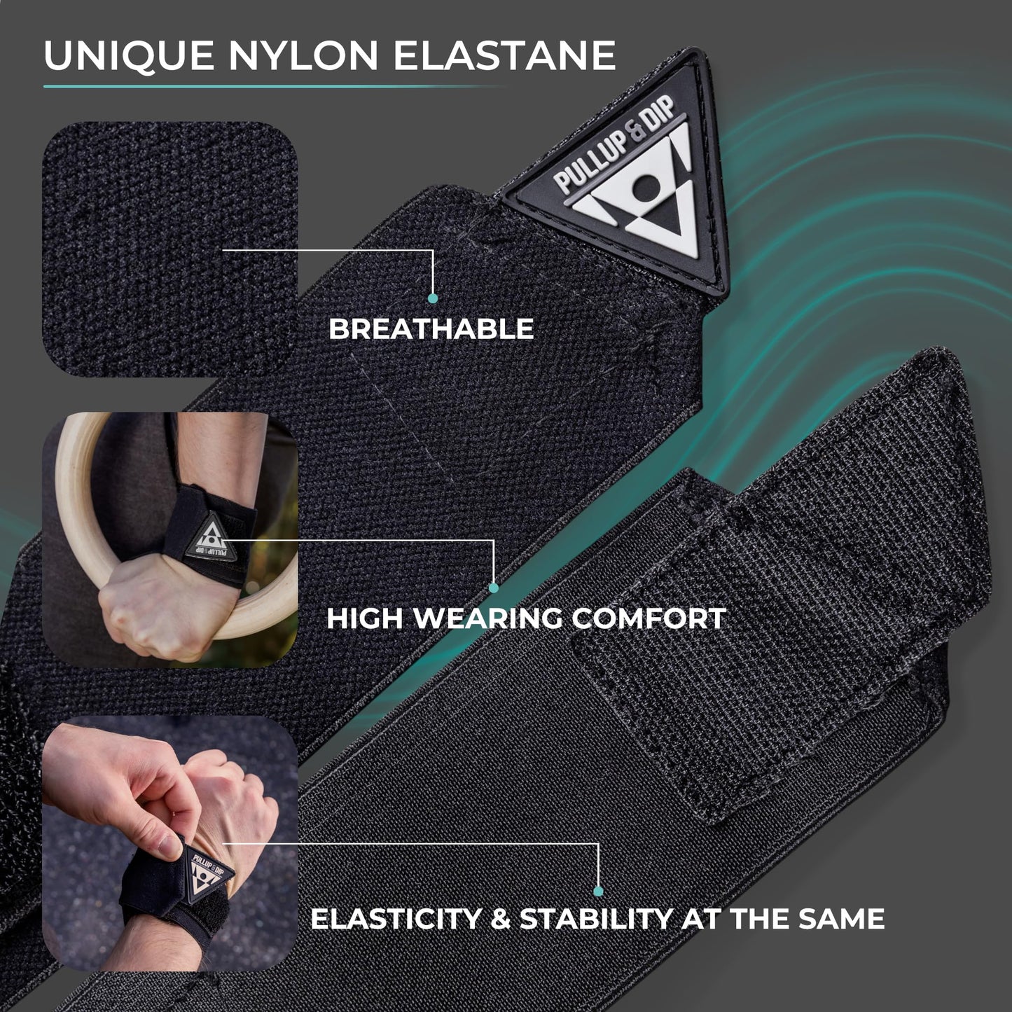 PULLUP & DIP Wrist Wraps, Professional Wrist Support for Weightlifting, Calisthenics, Bodybuilding & Strength Training, Stabilizing & Protective for Women & Men (Pullup & Dip Branding)