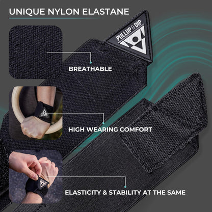 PULLUP & DIP Wrist Wraps, Professional Wrist Support for Weightlifting, Calisthenics, Bodybuilding & Strength Training, Stabilizing & Protective for Women & Men (Pullup & Dip Branding)