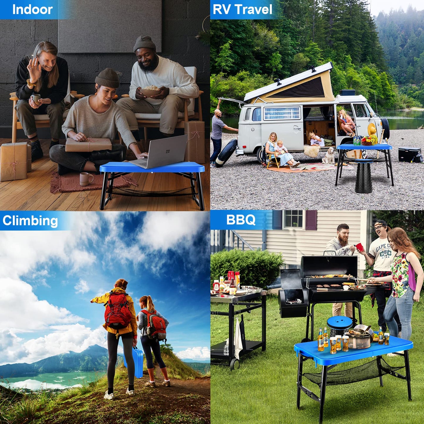 KPR Small Folding Table and Stool Set, Lightweight and Height Adjustable, Perfect for Camping, Picnic, Beach Also Ideal as Lap Desk, Bed Table, Portable Desk(Blue)