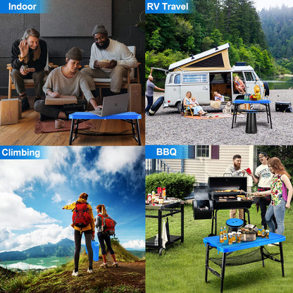 KPR Small Folding Table and Stool Set, Lightweight and Height Adjustable, Perfect for Camping, Picnic, Beach Also Ideal as Lap Desk, Bed Table, Portable Desk(Blue)