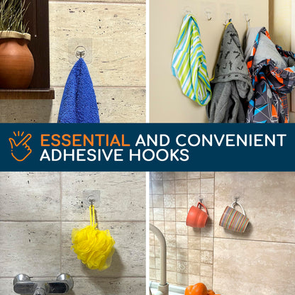 GLUIT Adhesive Wall Hooks for Hanging Heavy Duty 22 lbs Hooks for Walls No Damage, Towel Sticky Clear Hooks, Waterproof, Home, Bathroom, Kitchen, Office, and Outdoor, 40 Pack