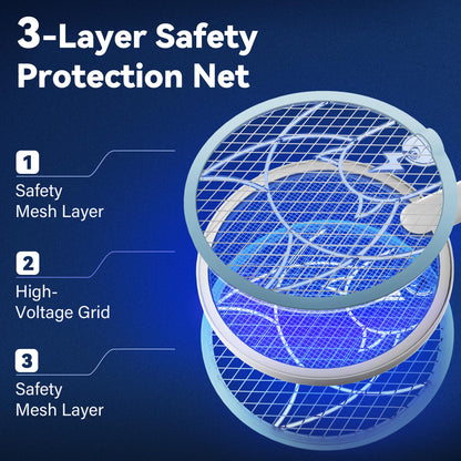 Nymrix Electric Fly Swatter Racket, 2 in 1 Mosquito Bug Zapper 4100V Handheld Mosquito Killer with 1800 mAh Rechargeable Battery, Purple Light and 3-Layer Safety Mesh for Indoor Outdoor Blue
