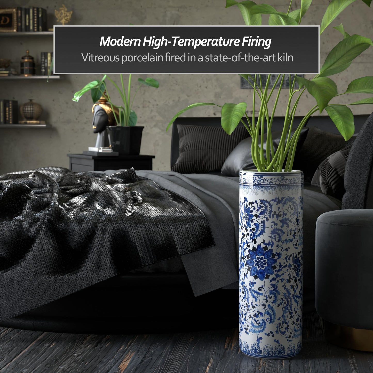 Red Lantern 24" Floral Blue & White Porcelain Umbrella Stand