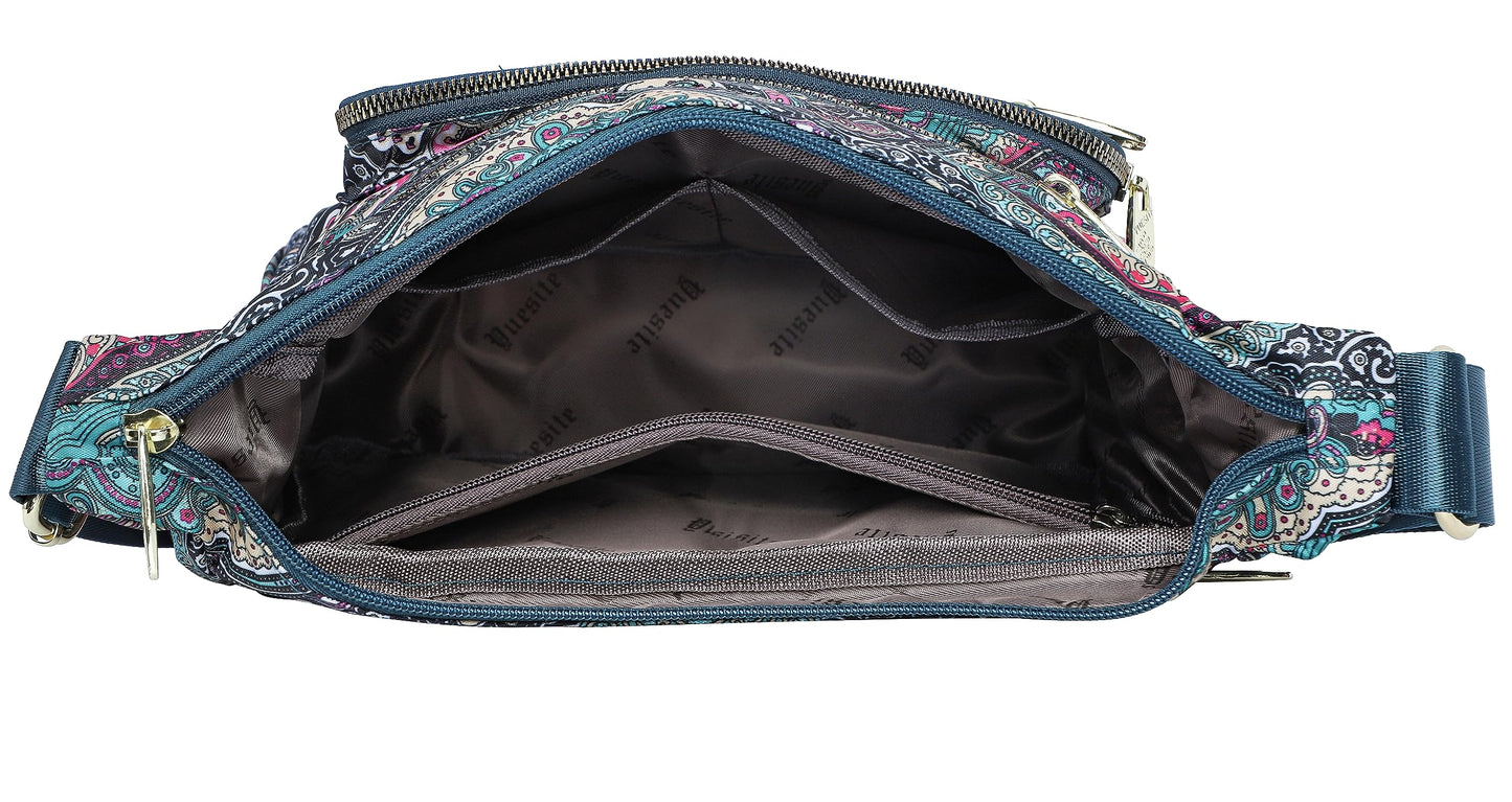 Pealwel Women Shoulder Handbag Roomy Multiple Pockets Bag Ladies Crossbody Purse Tote Top Handle Satchel(SS-Black&Blue)