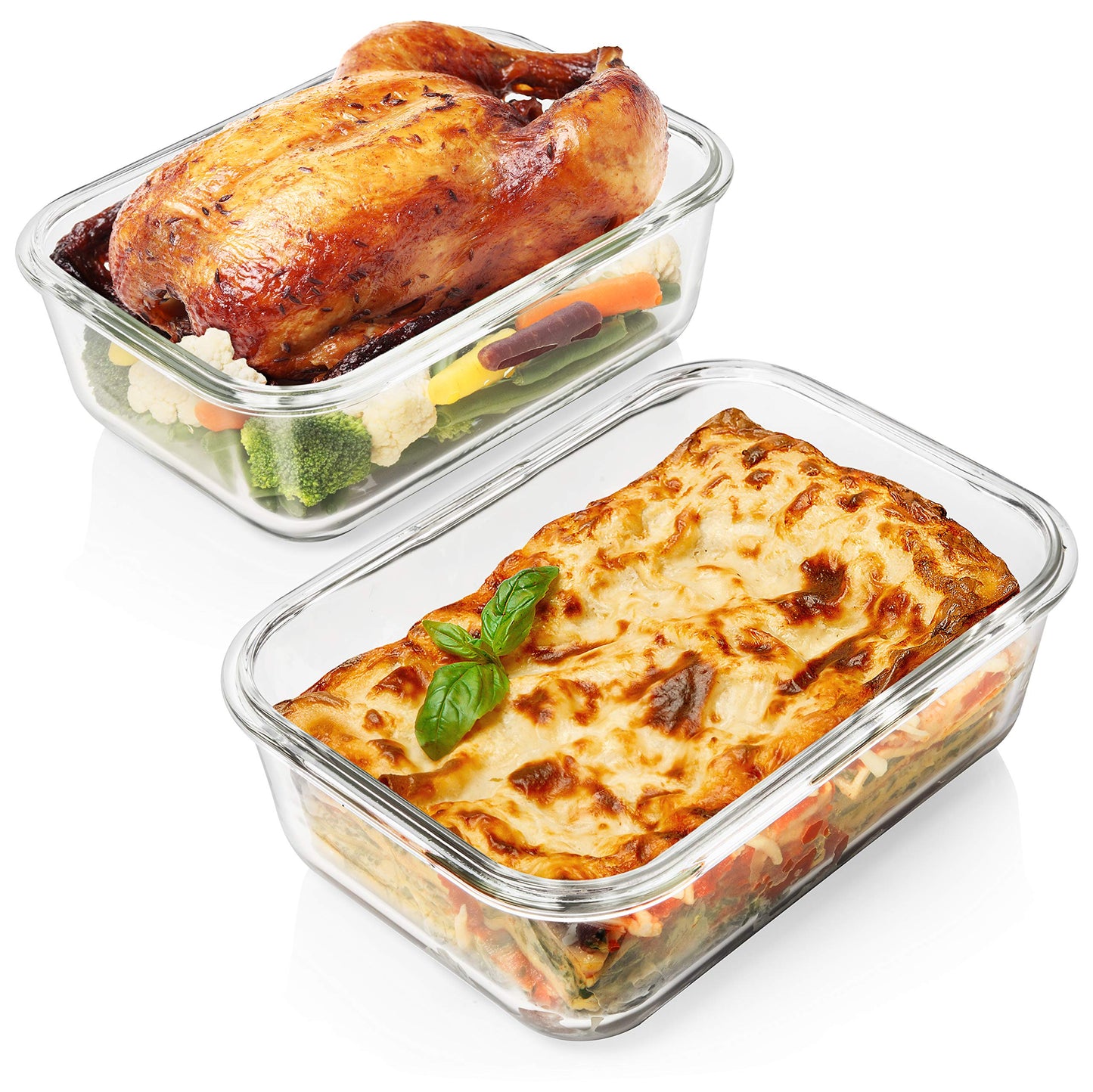 8 Cups/ 63 Oz 4 Piece (2 containers + 2 Lids) Large Glass Food Storage/ Baking Containers with Locking Lids . Ideal for Storing food, vegetables or fruits. BPA Free & Leak Proof -Microwave, Oven Safe