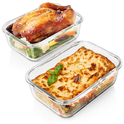 8 Cups/ 63 Oz 4 Piece (2 containers + 2 Lids) Large Glass Food Storage/ Baking Containers with Locking Lids . Ideal for Storing food, vegetables or fruits. BPA Free & Leak Proof -Microwave, Oven Safe