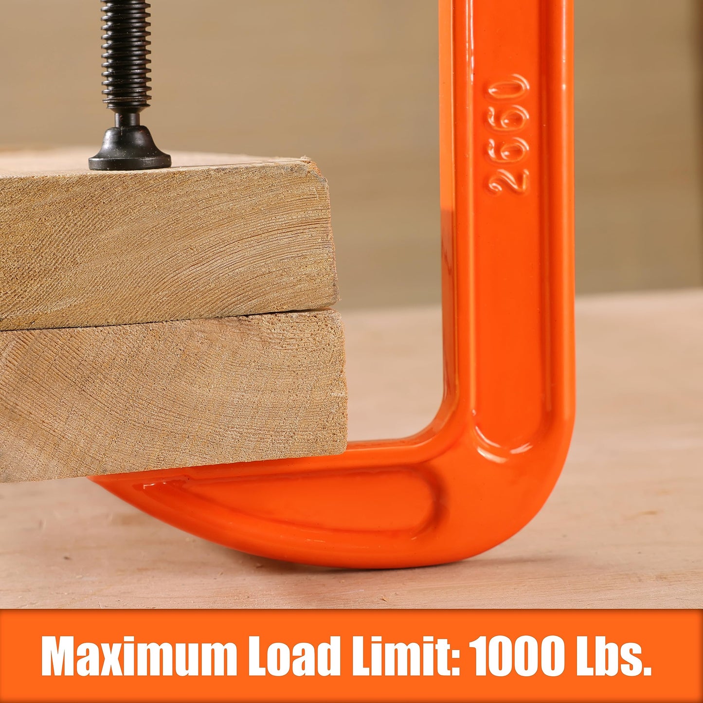 Pony 6-in C-Clamp Set, Clamps for Woodworking,1000lbs Load Limit, 2660 C-Clamp, Ideal for most DIY, Woodworking and Household Clamping Projects-2 Pack