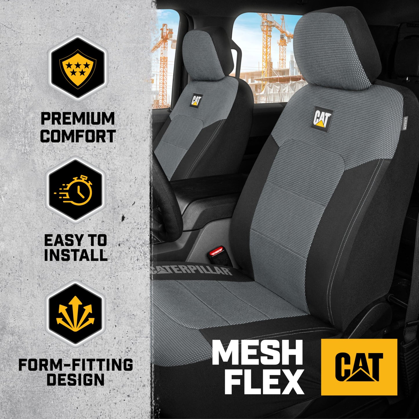 Cat MeshFlex Automotive Seat Covers for Cars Trucks and SUVs – Gray Car Seat Covers for Front Seats, Truck Seat Protectors with Comfortable Mesh Back, Set of 2