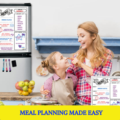 Magnetic Weekly Meal Planner for Refrigerator – 16x12” Dry Erase Menu Board for Kitchen – Fridge Calendar with 3 Markers & Eraser – Track Meals, Groceries, Notes & More – Easy-Clean Whiteboard