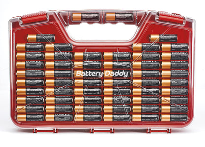 Ontel Battery Daddy Storage & Organizer Case with Tester, Stores & Protects Up to 180 Batteries, Double-Sided, Durable Design with Clear Locking Lid, Secure Latches & Portable Carrying Handle - Red