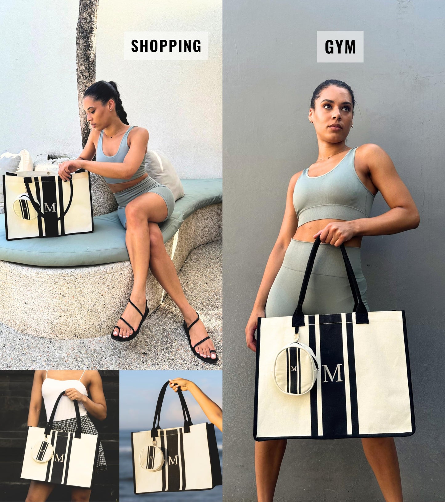 Initial Canvas Tote Bag - Embroidered Letter Beach Bag, Monogrammed Personalized Gift Bag For Women, Make Up Purse