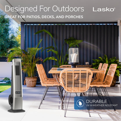 Lasko Outdoor Living Oscillating Tower Fan, for Decks, Patios and Porches, 10 Foot Power Cord, 4 Refreshing Speeds, 42", Beige, YF202