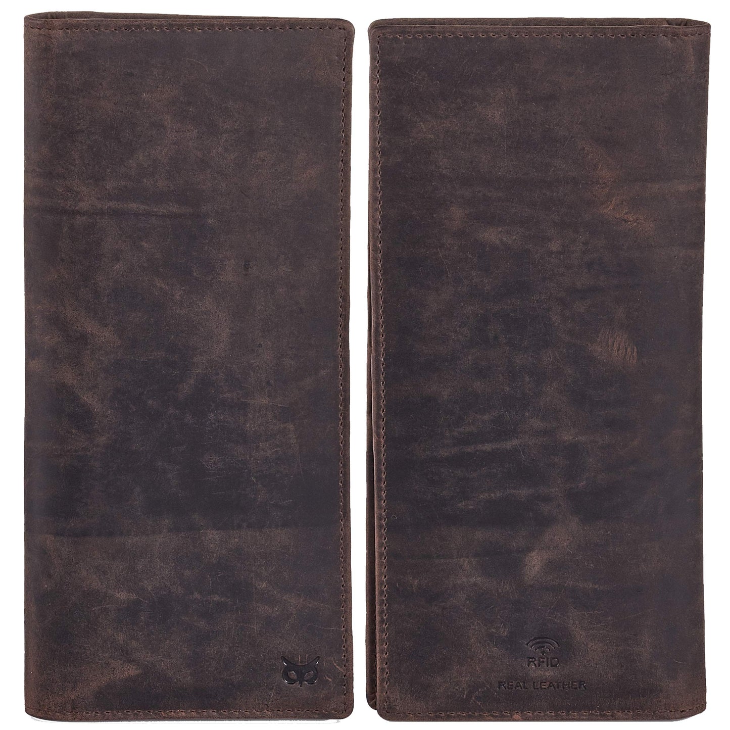 Long Wallet for Men Women Real Leather Bifold RFID Stylish Slim Handmade 2 ID Window Credit Card Holder in Gift Box (Coffee, Crazy Horse)