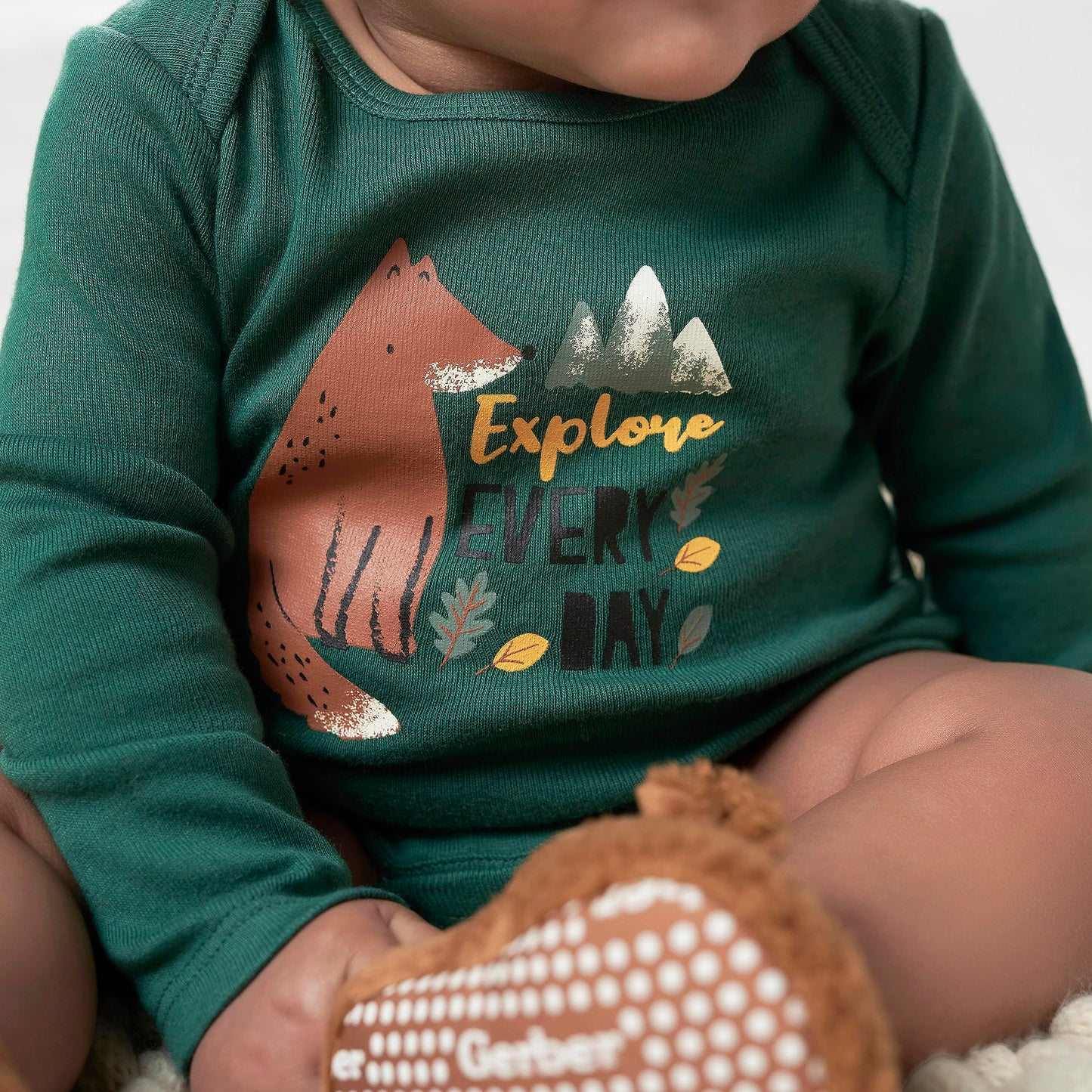 Gerber Baby Boys' 6-Pack Long-Sleeve Onesies Bodysuit, Green Fox