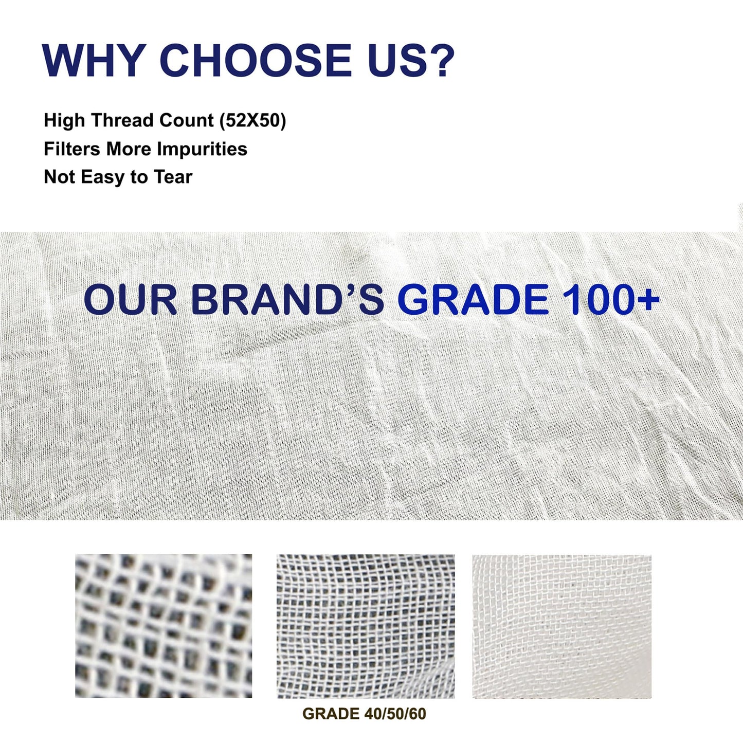 PACKARDI 8 PCS Grade 100+ Cheese Cloths 20x20 Inch, Reusable and Washable Cheesecloths for Straining,100% Unbleached Pure Cotton Lint Free, Ultra-Fine Cheese Cloth for Baking & Juicing (52×50 TPI)