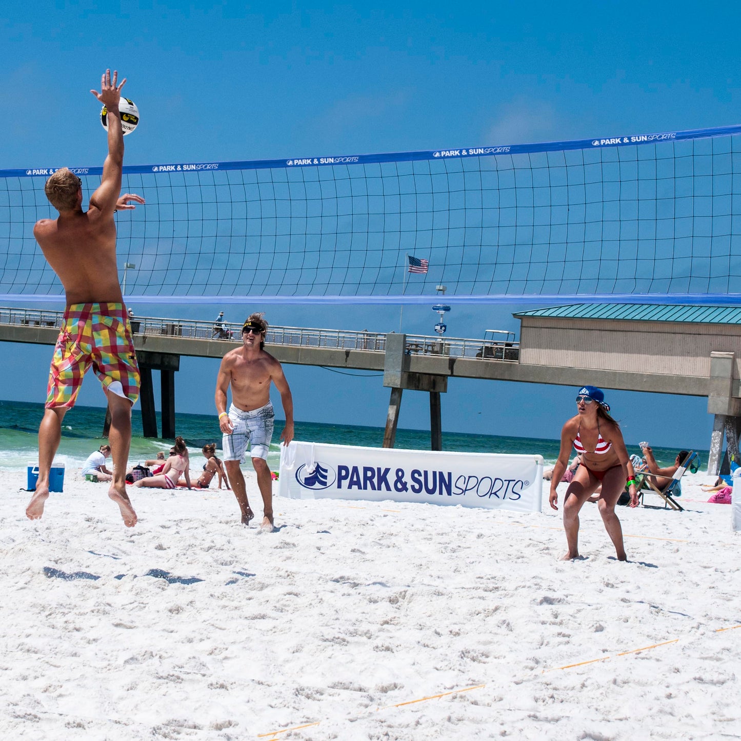 Park & Sun Sports Tournament Flex 1000: Portable Outdoor Volleyball Net System, Blue