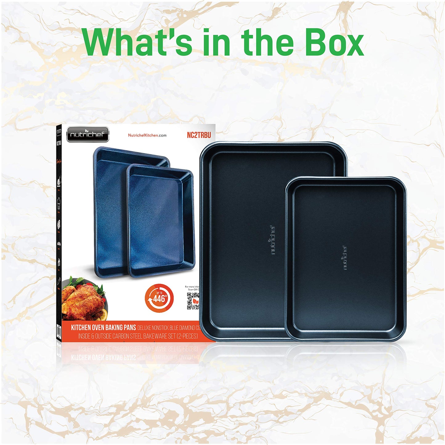 NutriChef Non-Stick Cookie Sheet Baking Pans, 2-Piece Oven Baking Trays w/ Superior Nonstick Coating - 15" x 11" & 13" x 9" Sizes for Convenient Roasting & Baking - Dishwasher Safe