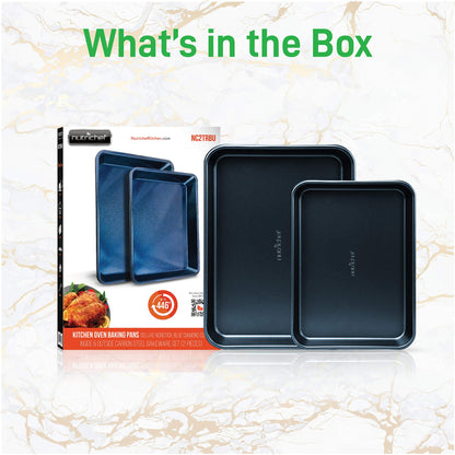 NutriChef Non-Stick Cookie Sheet Baking Pans, 2-Piece Oven Baking Trays w/ Superior Nonstick Coating - 15" x 11" & 13" x 9" Sizes for Convenient Roasting & Baking - Dishwasher Safe