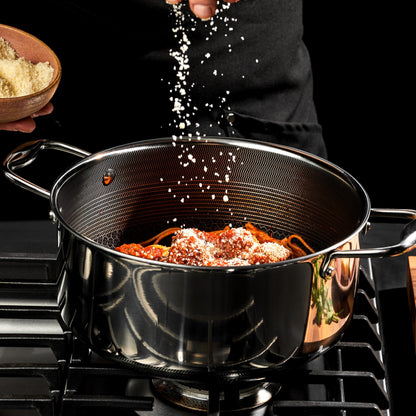 HexClad Hybrid Nonstick 8-Quart Stockpot with Tempered Glass Lid, Stay-Cool Handles, Dishwasher-Friendly, Oven-Safe Up to 900°F, Induction Ready, Compatible with All Cooktops