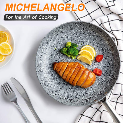 MICHELANGELO Frying Pan with Lid, Nonstick 12 Inch Frying Pan with Non toxic Granite Coating, Granite Frying Pan, Nonstick Frying Pans with Lid, Induction Compatible