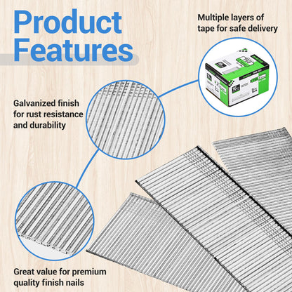 meite 16 Gauge Finish Nails, 2-Inch Galvanized 16GA Finish Nails, Small Straight Finishing Nail, Ideal for Woodworking, Upholstery, and Framing Projects (2,500 Counts)