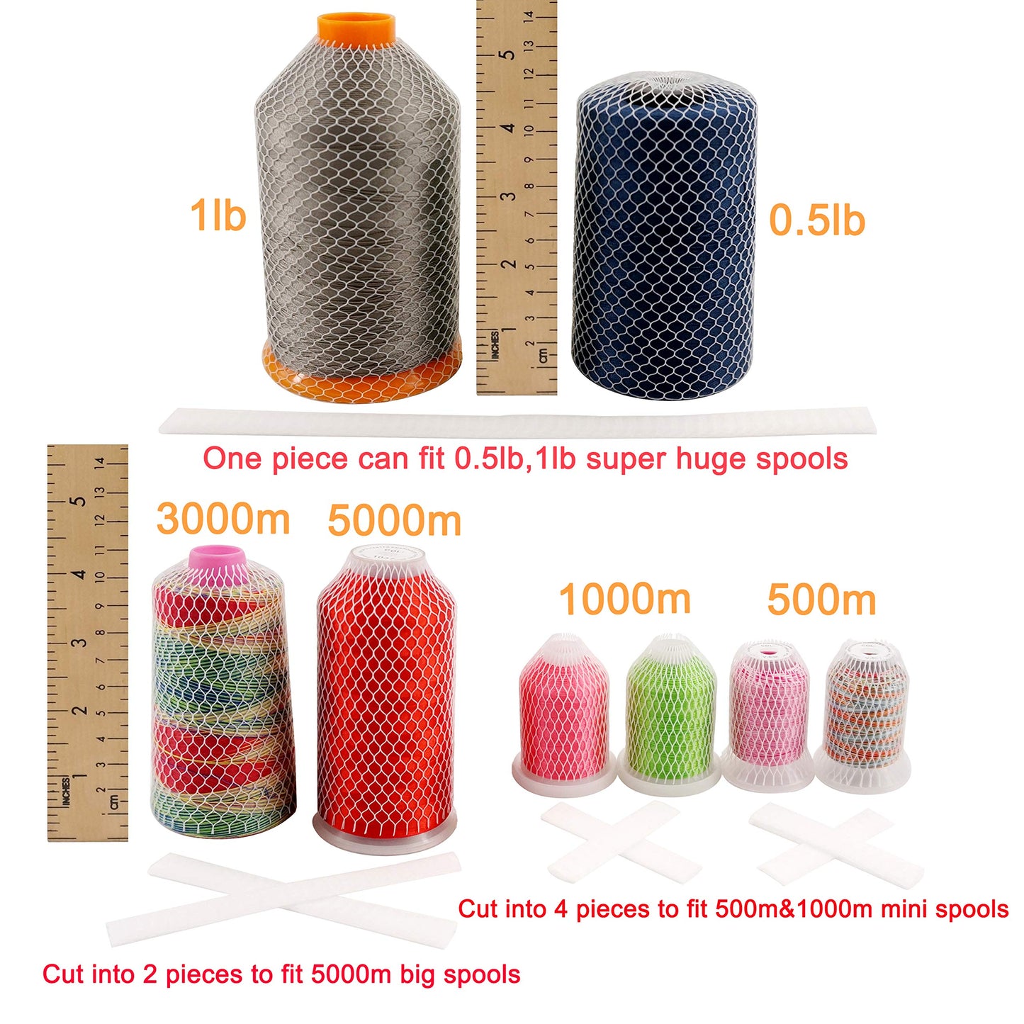 New brothread 50pcs Thread Net Spool Saver for Different Sizes of Embroidery Sewing Quilting and Serger Thread Spools/Cones - 9.8" (25cm) Long Each Piece
