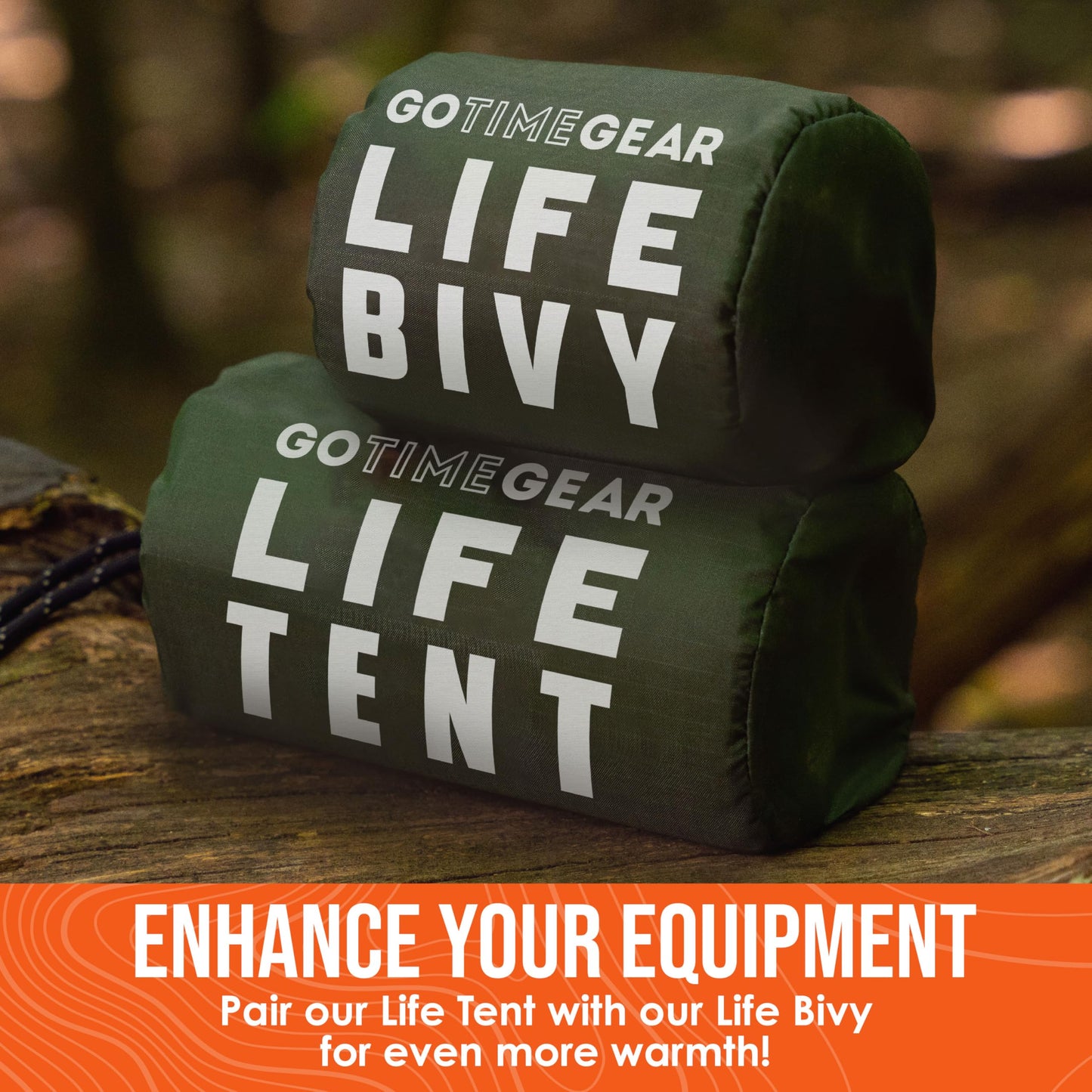Go Time Gear Emergency Tube Tent Life Tent 2-Person Mylar - Green 2-Pack - Reflects Body Heat & Waterproof Emergency Shelter - Includes Whistle & 550lb Paracord - Survival & Camping Gear