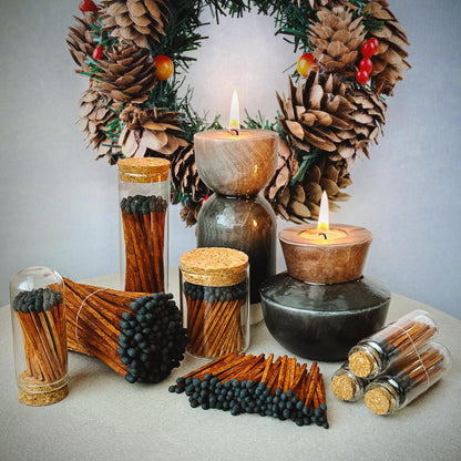 2" Brown Stick Black Tip Espresso Style Safety Matches | 100+ Artisan Bulk Matchsticks with Adhesive Strikers by Thankful Greetings | Unique Candle Lighting for Your Home, Gifts, & Events