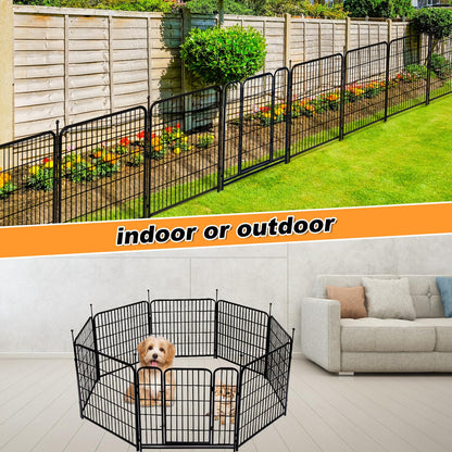 Getlay 36 in(H) Garden Fence With Gate, Wide Gate Low Threshold, 8 Panels Total 17.7 ft(L) Heavy Duty Iron Animal Barrier Fence For Yard, Suitable For Indoor Or Outdoor Dog Fencing,Garden Border Fence