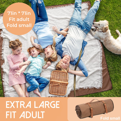 Picnic Blanket, 2 in 1 Outdoor Waterproof Throw Blanket, Large Foldable Beach Mat fit 4-6 Adults, Perfect for Yoga, Stadium , Car , Best Gift for Couple & Families
