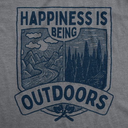 Funny Camping Shirt for Men – Happiness is Being Outdoors Tee with Mountain Trail Graphic – Grey Novelty Hiking Shirt – Nature Quote Tee for Outdoor Adventure Lovers - Grey XL