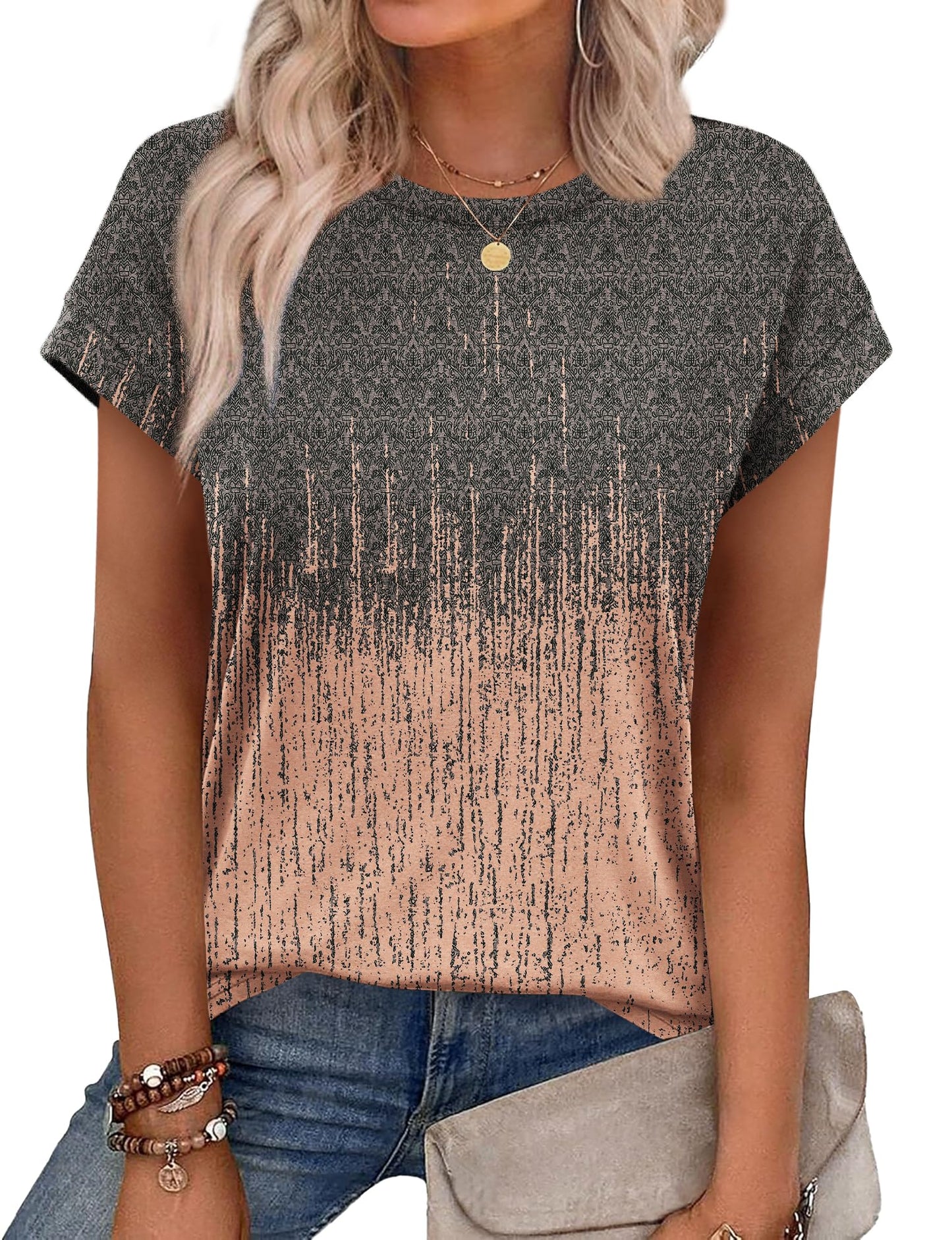 Alaroo Tshirts Shirts for Women Crew Neck Short Sleeve Tops Trendy Tunic Blouses Print 16 M