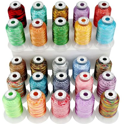 New brothread 25 Colors Variegated Polyester Embroidery Machine Thread Kit 500M (550Y) Compatible with Brother Janome Babylock Singer Pfaff Bernina Husqvaran Embroidery and Sewing Machines