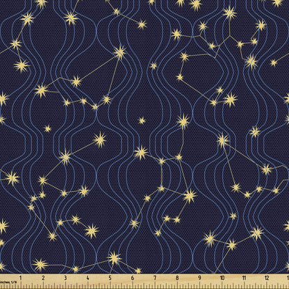 Lunarable Constellation Fabric by The Yard, Zodiac Themed Connected Stars with Vertical Wavy Lines, Decorative Fabric for Upholstery and Home Accents, 2 Yards, Grey Charcoal