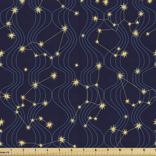 Lunarable Constellation Fabric by The Yard, Zodiac Themed Connected Stars with Vertical Wavy Lines, Decorative Fabric for Upholstery and Home Accents, 2 Yards, Grey Charcoal