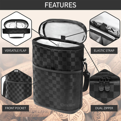 opux 2 Bottle Wine Carrier Tote, Insulated Leakproof Wine Cooler Bag, Wine Travel Bag Tote for Picnic BYOB Beach, Portable Wine Bottle Carrying Case, Gift for Wine Lover Women Men Christmas