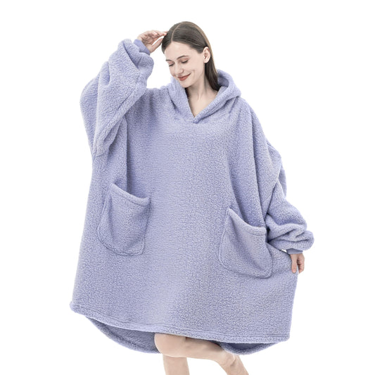 FarryFazzy Sherpa Wearable Blanket Hoodie Gifts for Women, Cozy Warm Oversized Hoodie Sweatshirt Blanket with Pockets for Adults, One Size Fits All(Purple)