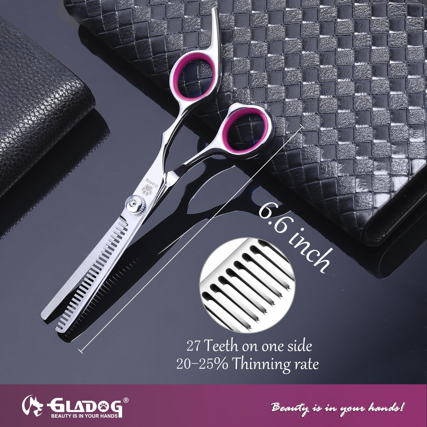 GLADOG Dog Grooming Scissors Kit with Safety Round Tips, Professional 6 in 1 Grooming Scissors for Dogs, Sharp and Heavy-duty Dog Grooming Shears for Dogs Cats Pets (Pink)