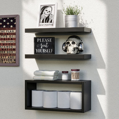 RICHER HOUSE Black Floating Shelves Set of 3, Rustic Wall Mounted Shelves with Invisible Brackets Over Toilet for Bathroom, Bedroom, Living Room, Kitchen
