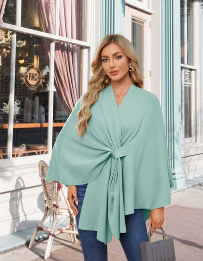 PULI Women's Elegant Shawl Wraps Soft Open Front Poncho Sweater for Spring Fall Winter mint green