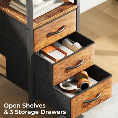 Huuger L Shaped Office Desk with Power Outlets, 47 Inch Computer Desk with 3 Drawers, Shelves, for Gaming, Corner Work, Home Office, Study, Rustic Brown