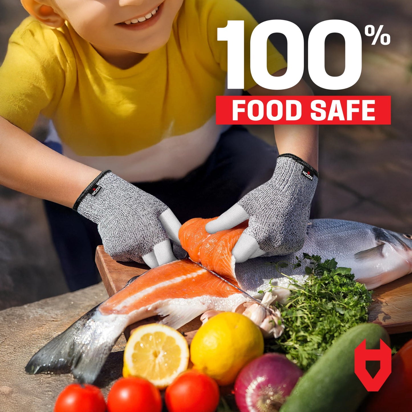 NoCry Kids Cut Resistant Gloves with 3 Reinforced Fingers - 100% Food Grade Kids Cooking Gloves with Level 5 Protection - Lightweight, Ambidextrous and Machine Washable Knife Gloves