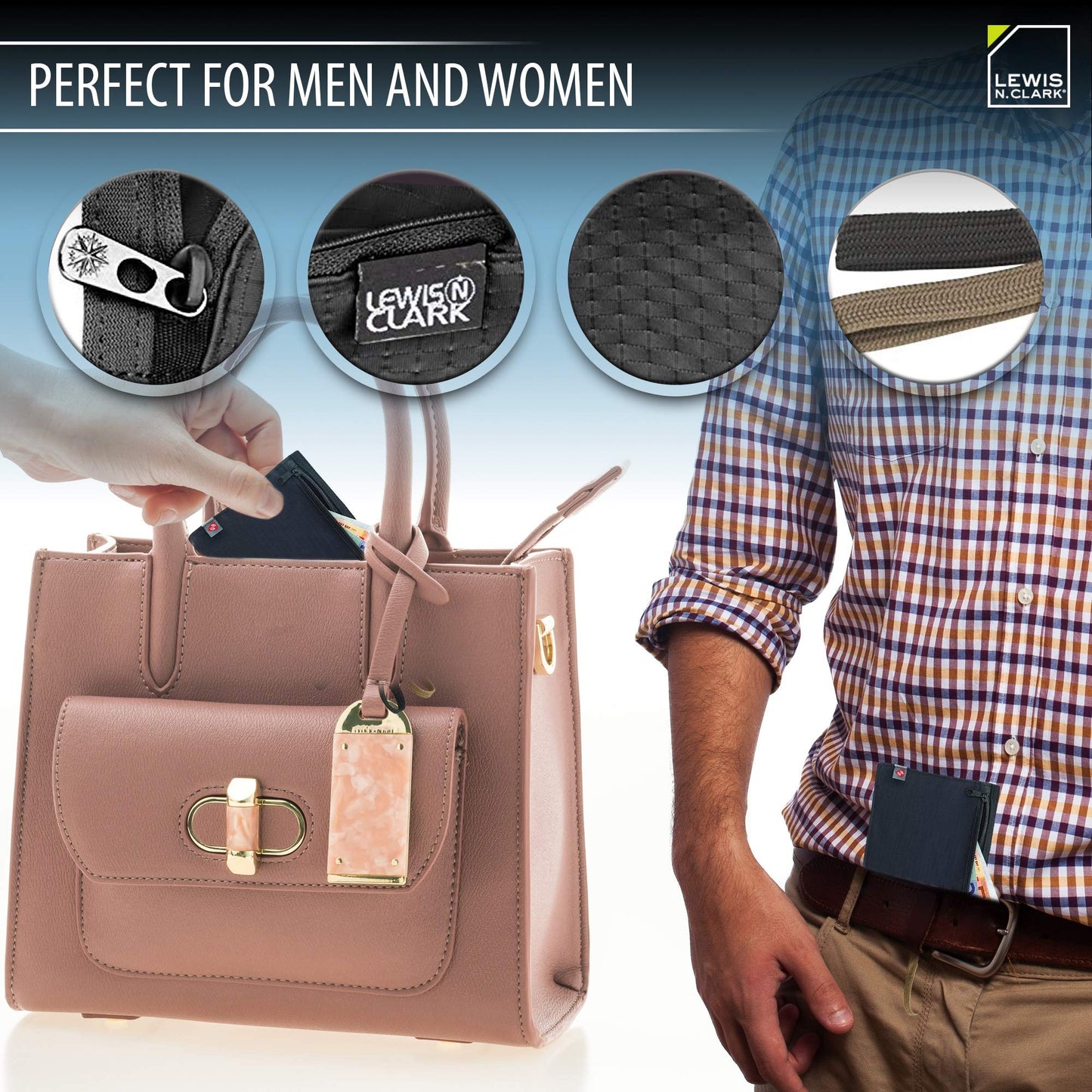 Lewis N. Clark RFID Blocking Money Belt Travel Pouch + Credit Card, ID, Passport Holder for Women & Men, Black, One Size