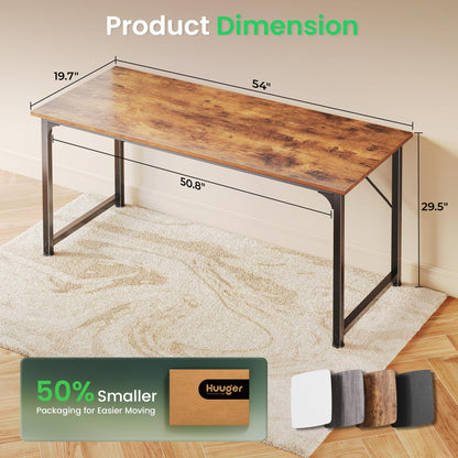 Huuger Computer Desk, 55 Inch Home Office Desk, Gaming Writing Work from Home Study Desk, Large Legroom, Sturdy Metal Frame, Modern Simple, Rustic Brown