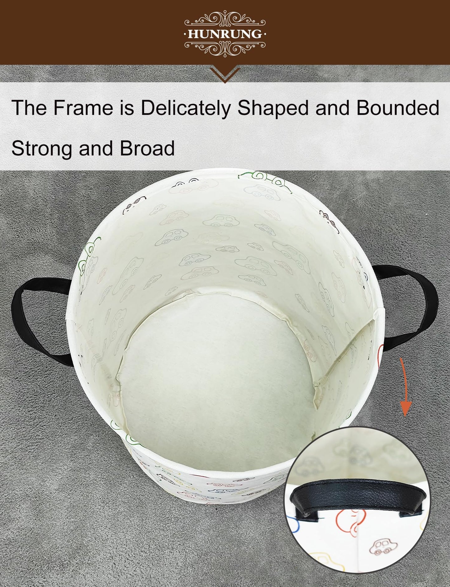 HUNRUNG Laundry Hamper,Large Canvas Fabric Lightweight Storage Basket Toy Organizer Dirty Clothes Collapsible Waterproof for College Dorms（Round-Car）