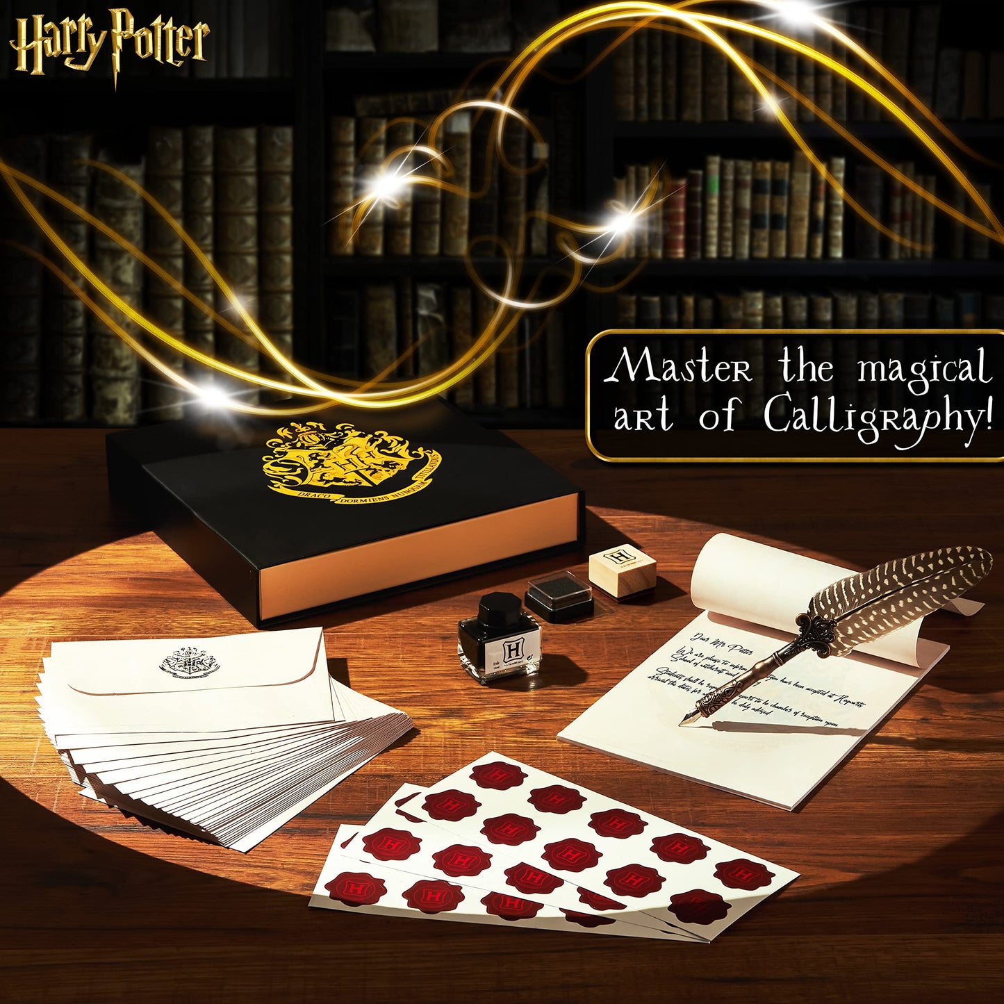 Harry Potter Calligraphy Set With Feather Quill Pen Ink A5 Paper Envelopes Stamp Stickers Fun Writing Kit Gifts for Kids