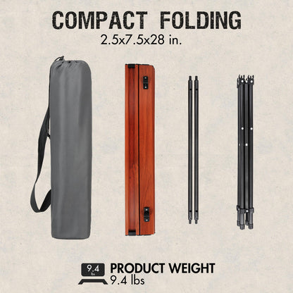 PORTAL Lightweight Aluminum Folding Square Table Roll Up Top 4 People Compact Table with Carry Bag for Camping, Picnic, Backyards, BBQ, Brown