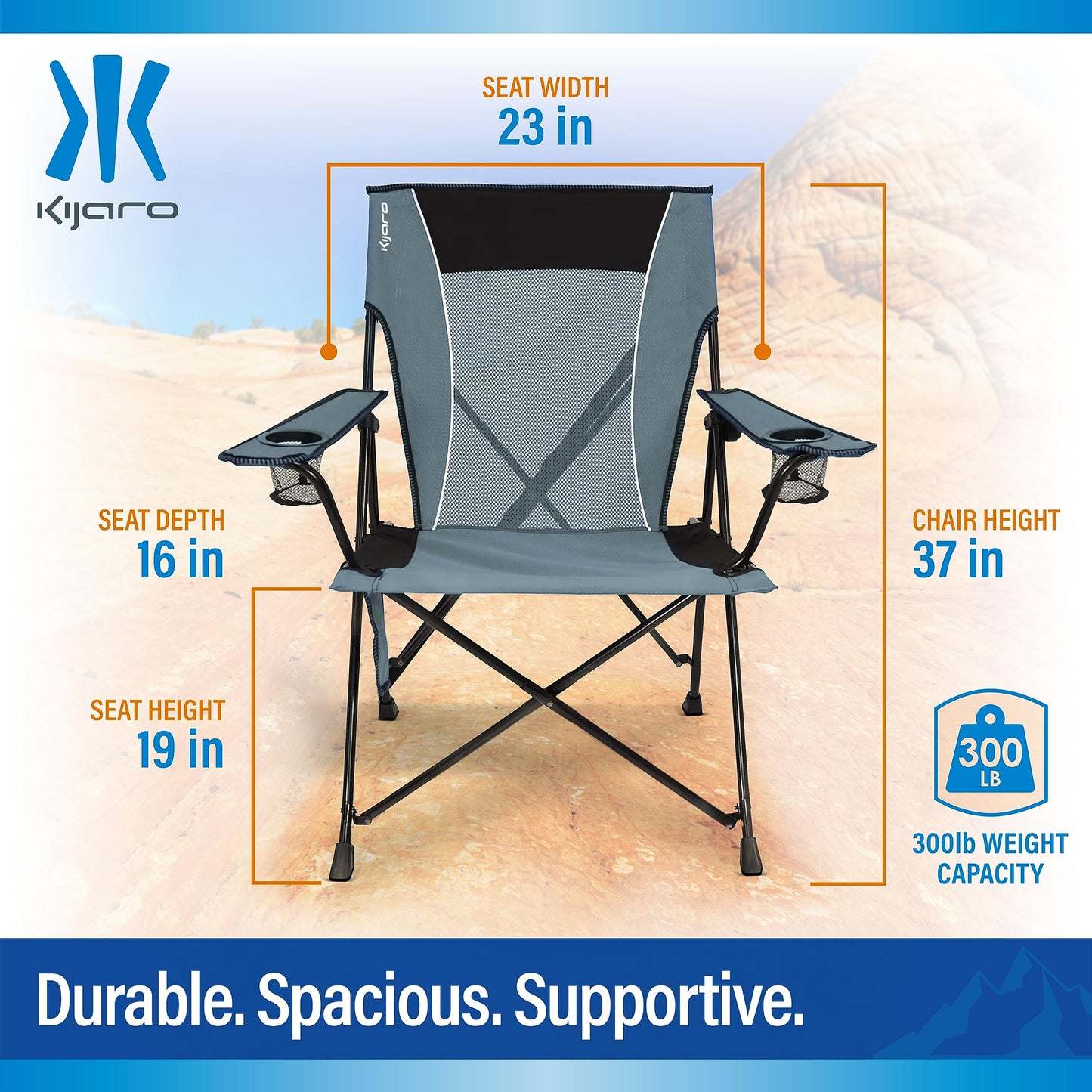Kijaro Portable Camping Chairs - Enjoy the Outdoors with a Versatile Folding Sports Chair for Outdoor & Lawn - Dual Lock Feature Locks Position – Hallet Peak Gray
