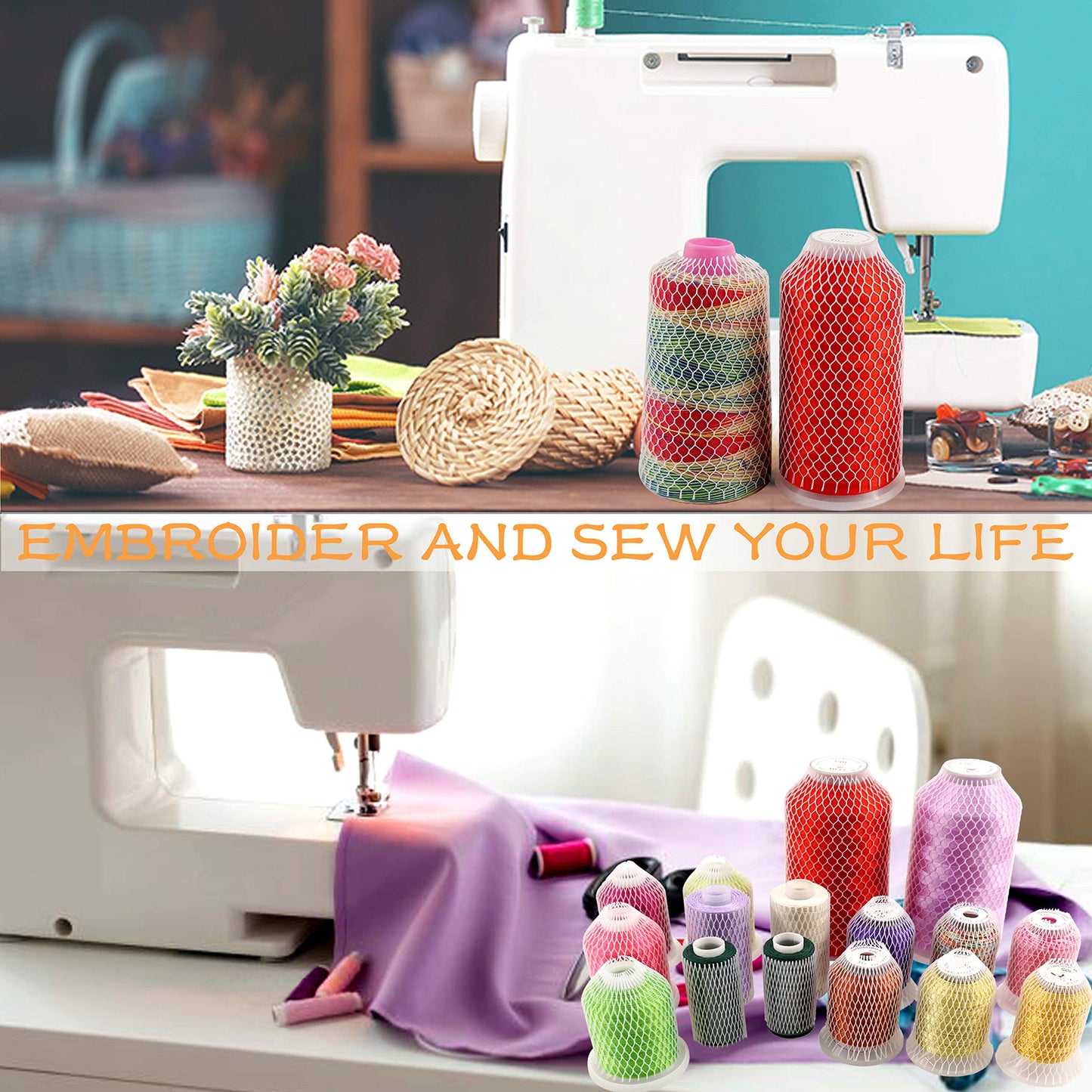 New brothread 50pcs Thread Net Spool Saver for Different Sizes of Embroidery Sewing Quilting and Serger Thread Spools/Cones - 9.8" (25cm) Long Each Piece